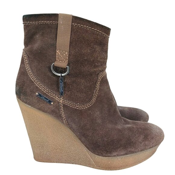Diesel Unkle Jessy Brown Suede Wedge Ankle Boots Size 39 Platform - Picture 1 of 16